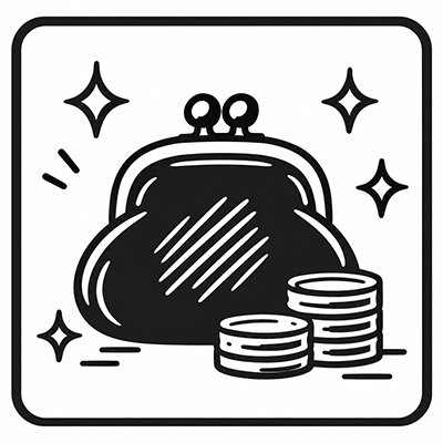 財布と硬貨を描いたイラスト