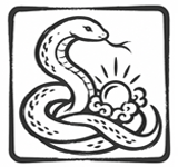 宝珠と白蛇を描いた己巳の日の和風モノクロイラスト